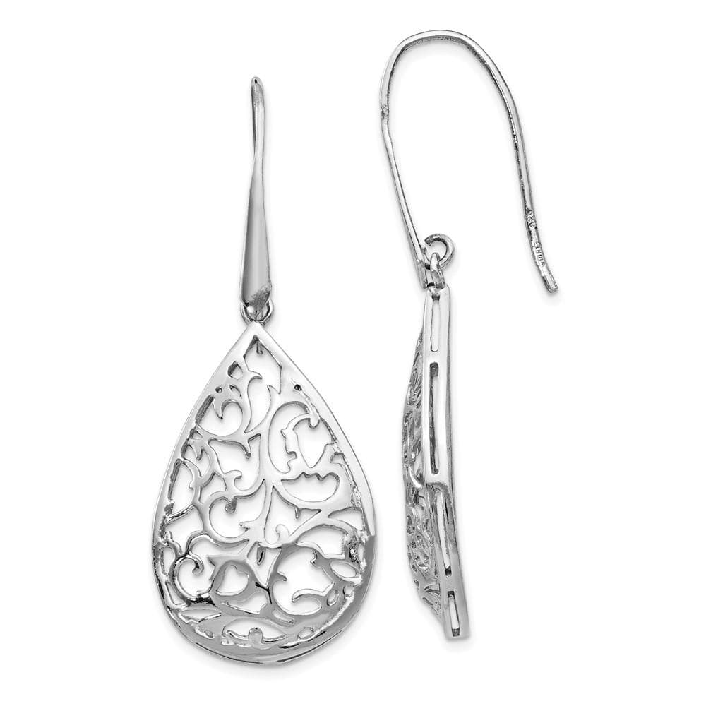 Sterling Silver Polished Cut-out Teardrop Dangle Earrings