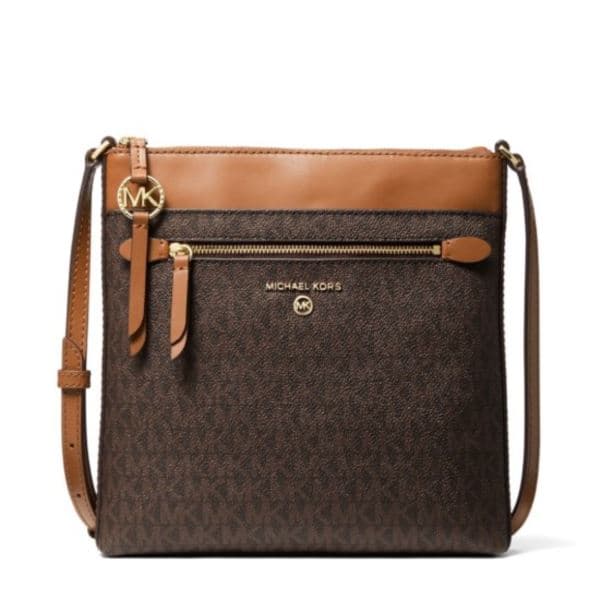 Signature Jet Set Small North South Flat Crossbody Bag - Brown/Acorn
