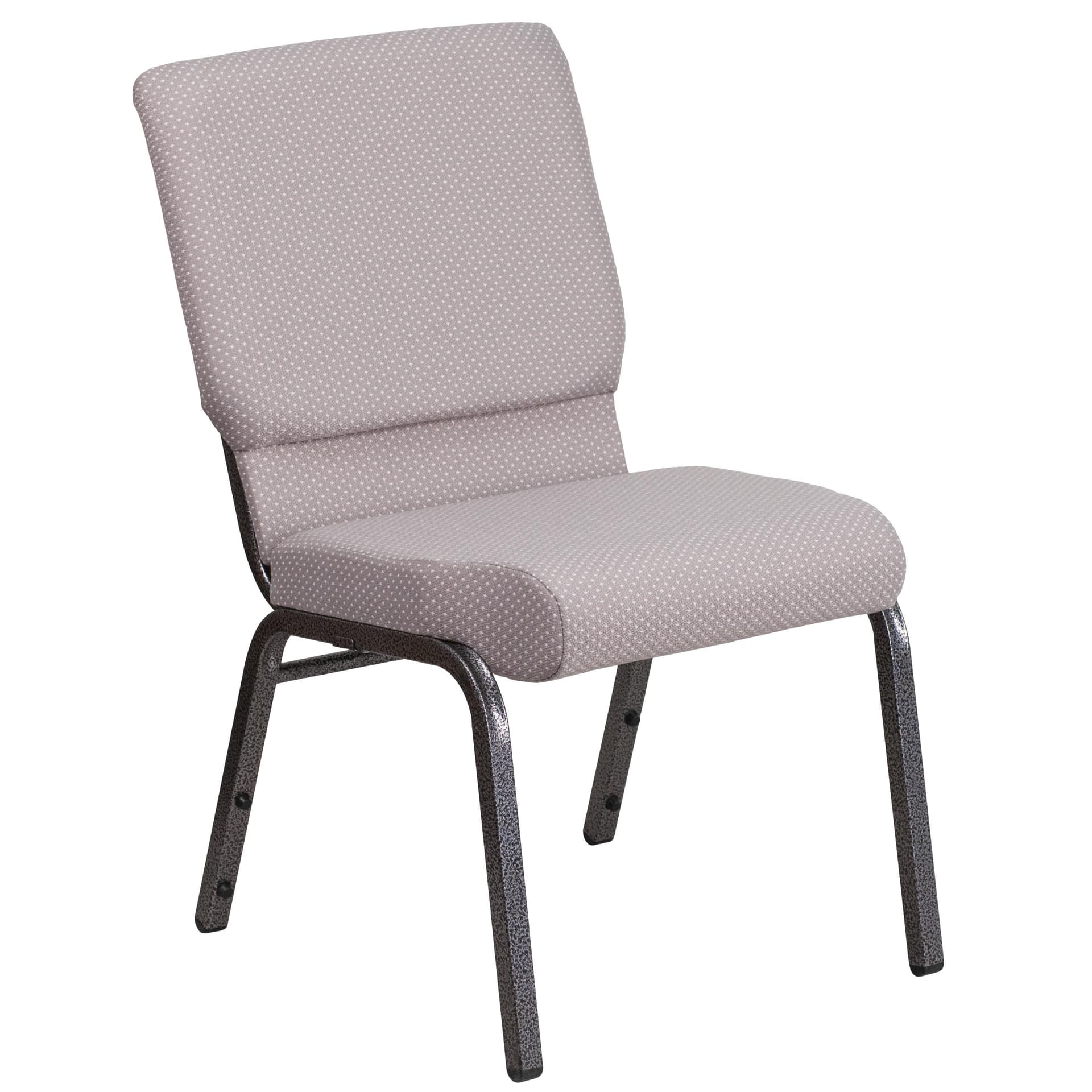 18.5"W Stacking Church Chair in Gray Dot Fabric - Silver Vein Frame