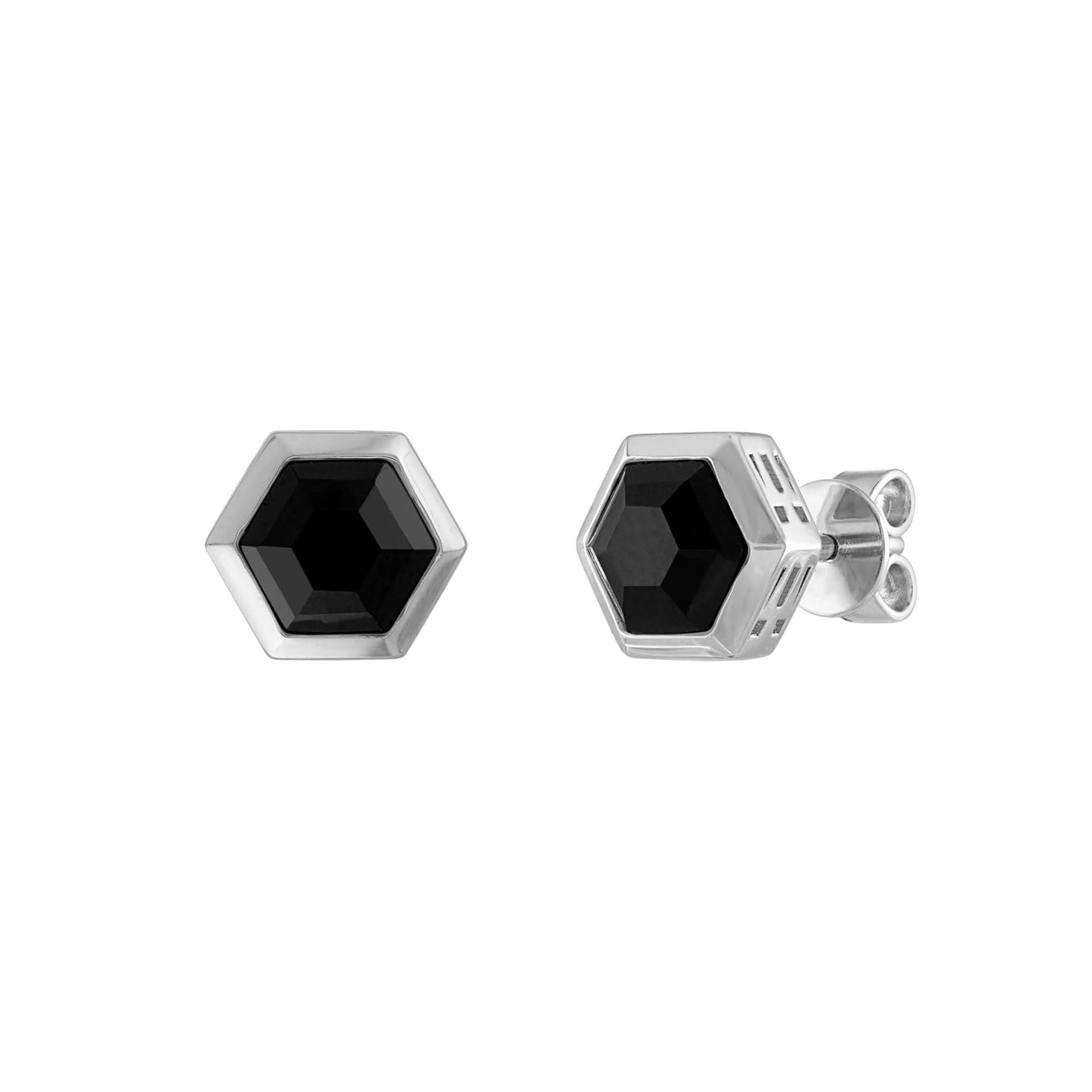 Icon Black Spinel & Sterling Silver Hexagon Earrings 8mm