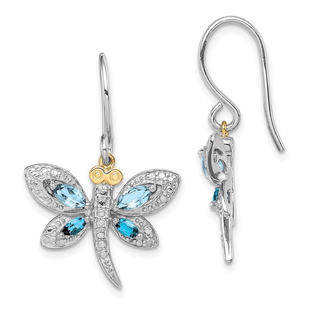 Sterling Silver and 14k Accent Lt BT/London BT and Diamond Dragonfly Earrings