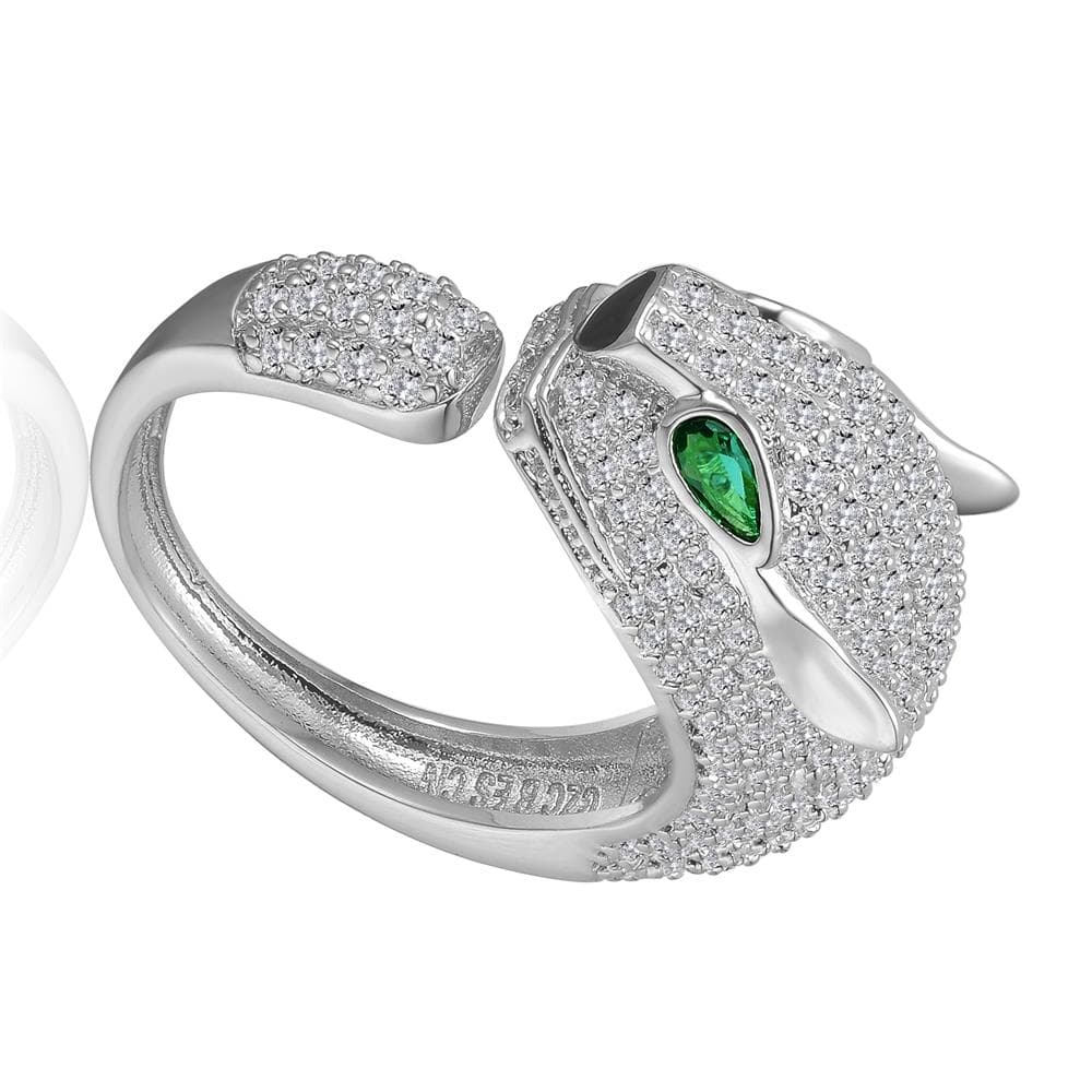 CZ Rhodium Green Eyed Statement Ring Size 8