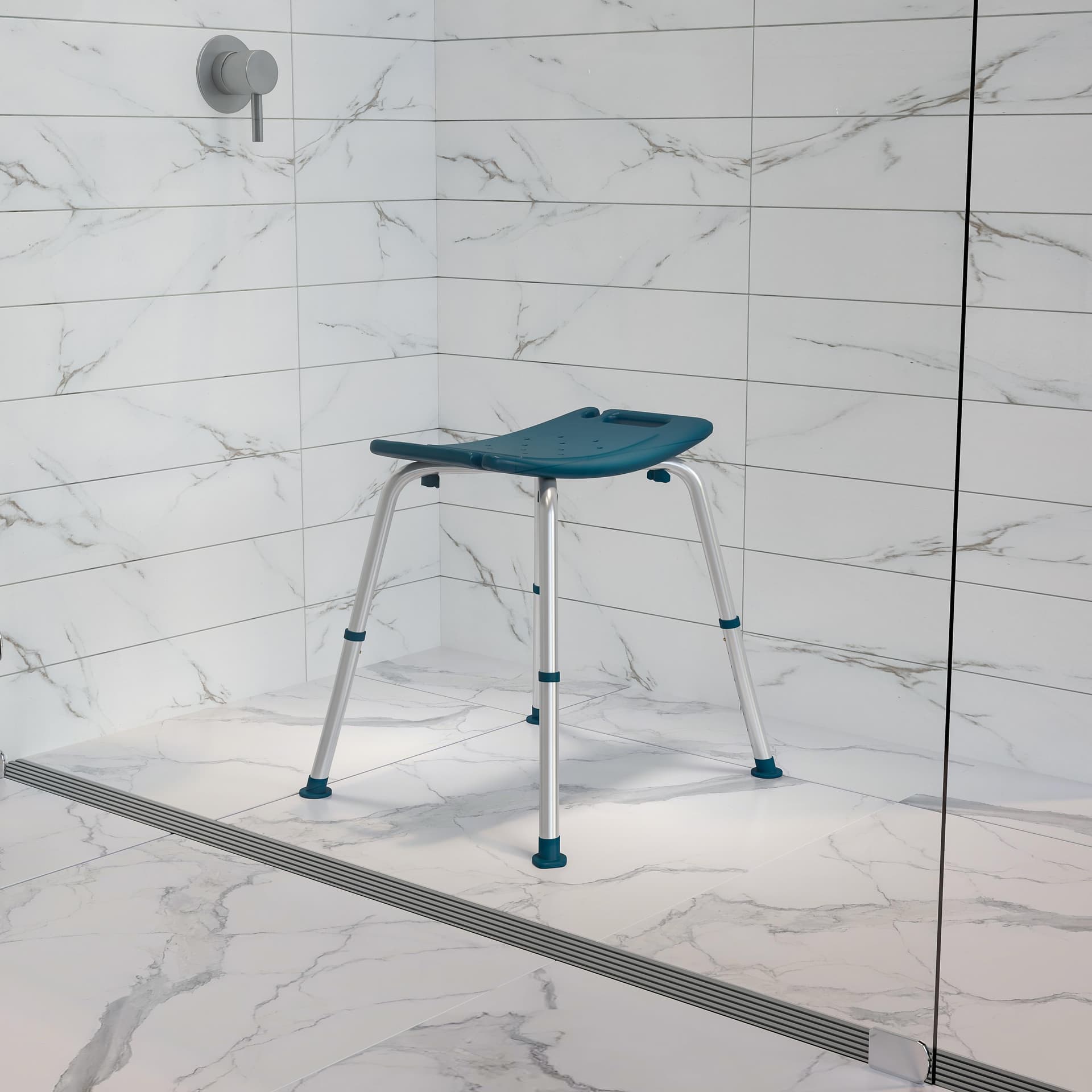 Tool-Free 300 Lb. Capacity, Adjustable Navy Bath & Shower Chair w/ Non-slip Feet