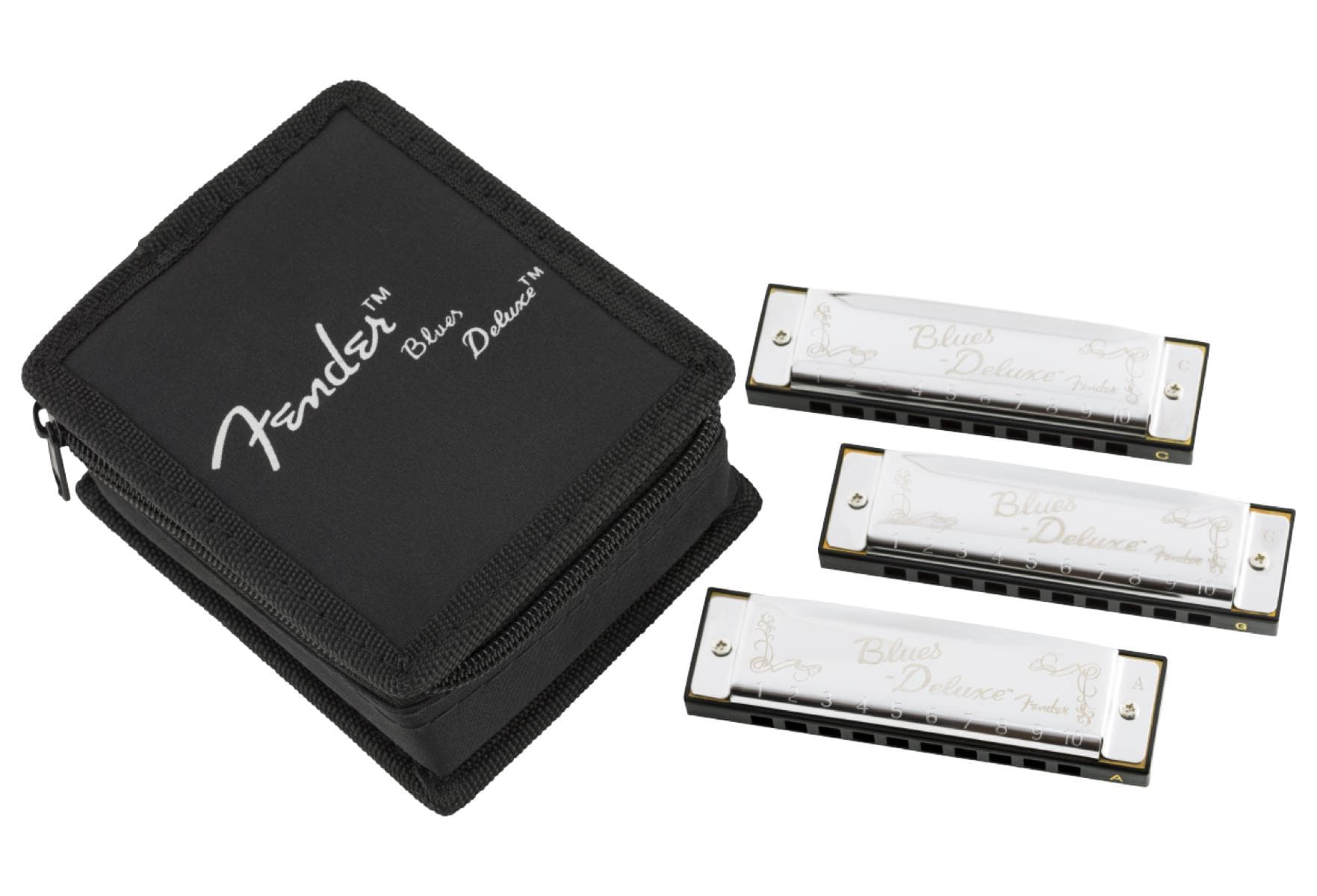 Fender Blues Deluxe Harmonicas 3-Pack with Case