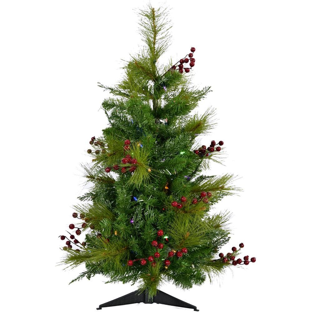 4-Ft. Newberry Pine Artificial Tree with Multi-Colored LED String Lights