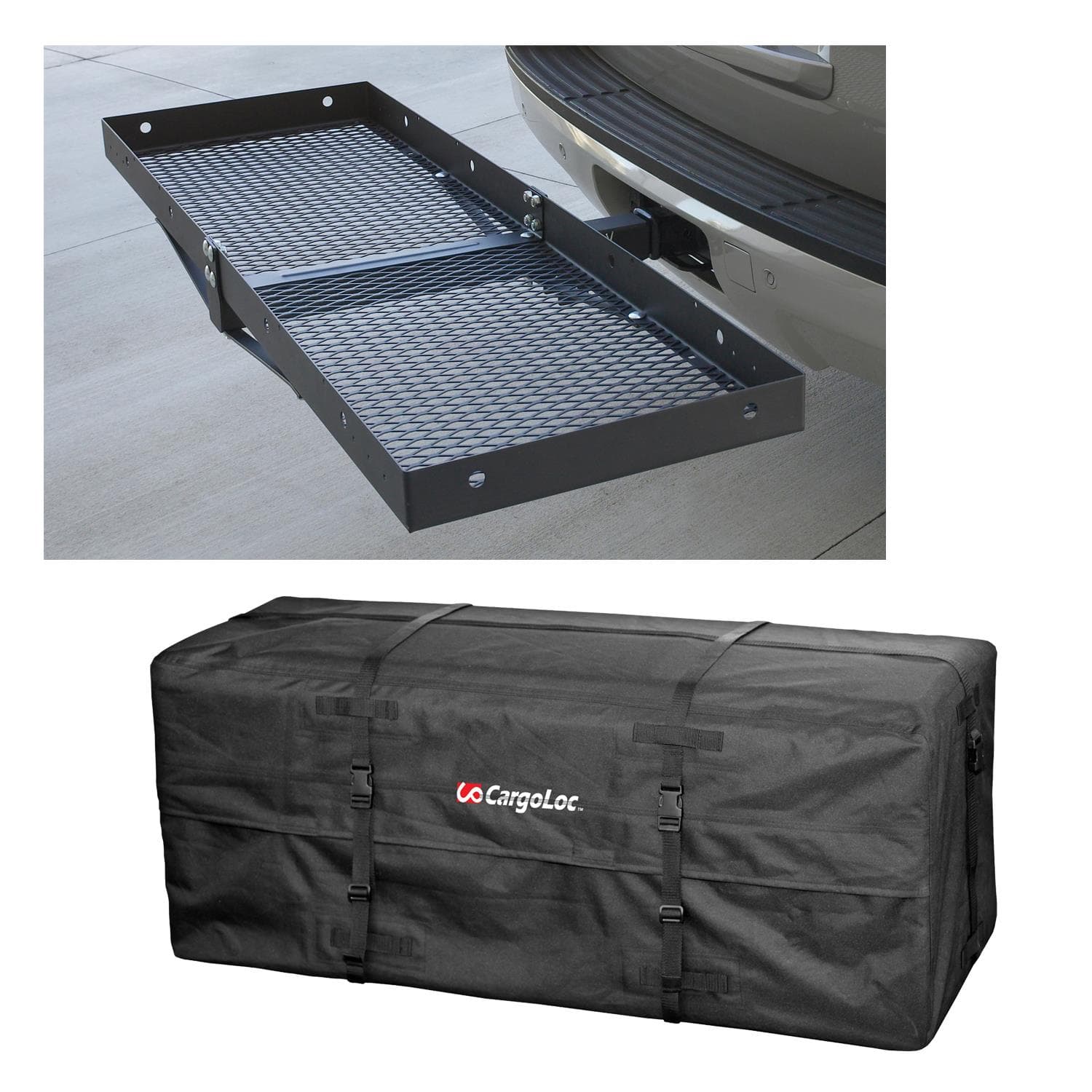 CargoLoc Cargo Bag for Hitch Mount Carrier plus CargoLoc Hitch Mounted Cargo Bag