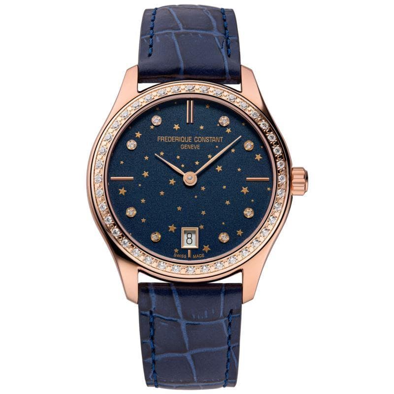 Frederique Constant Ladies Quartz Leather Strap watch, Blue dial