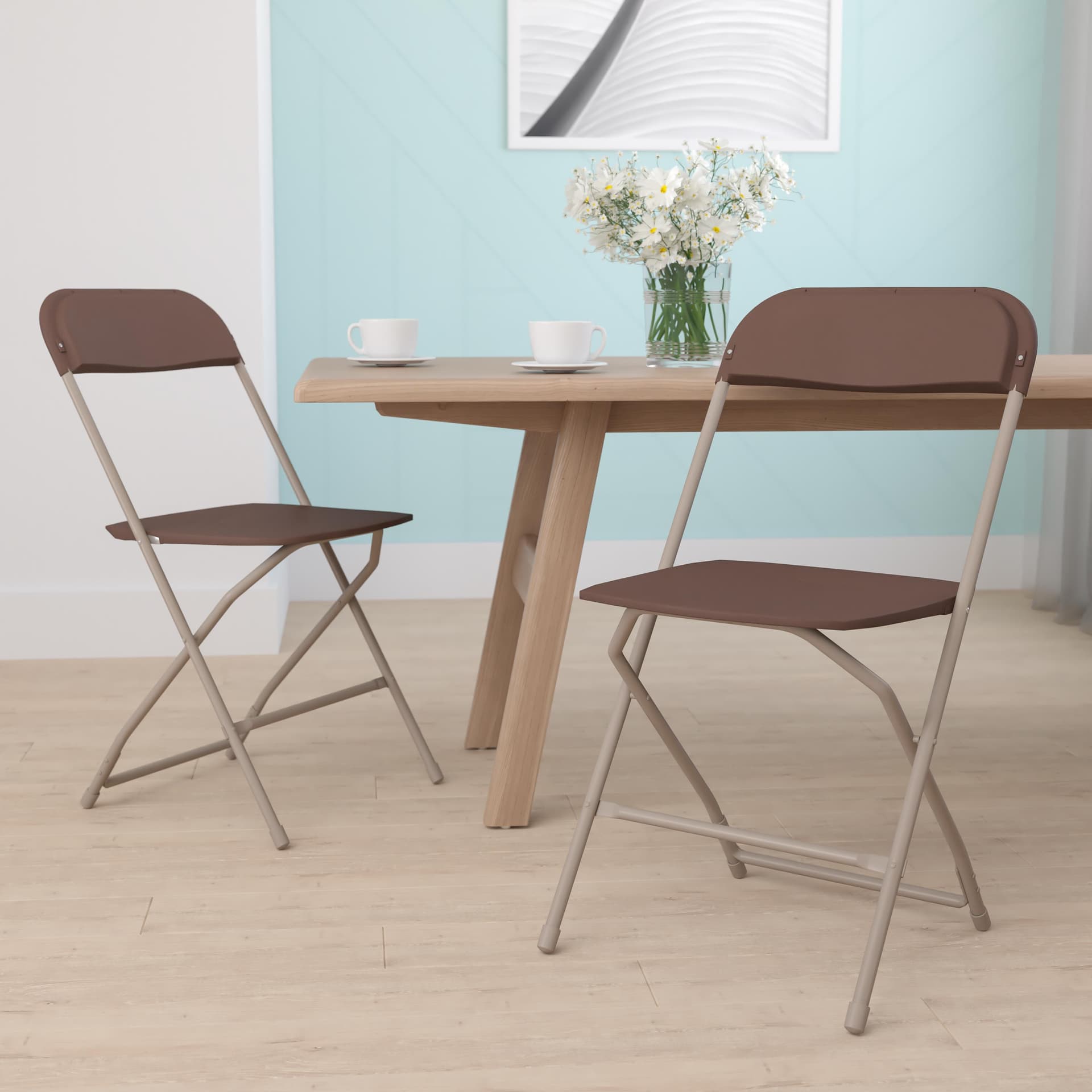 Folding Chair - Brown Plastic 2 Pack 650LB Weight Capacity