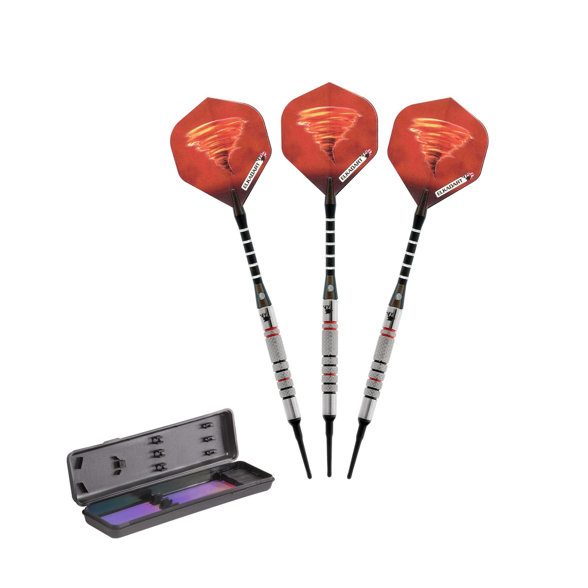 Elkadart Tornado Tungsten Soft Tip Dart Set 3 Red and 4 Black Rings 18 Grams