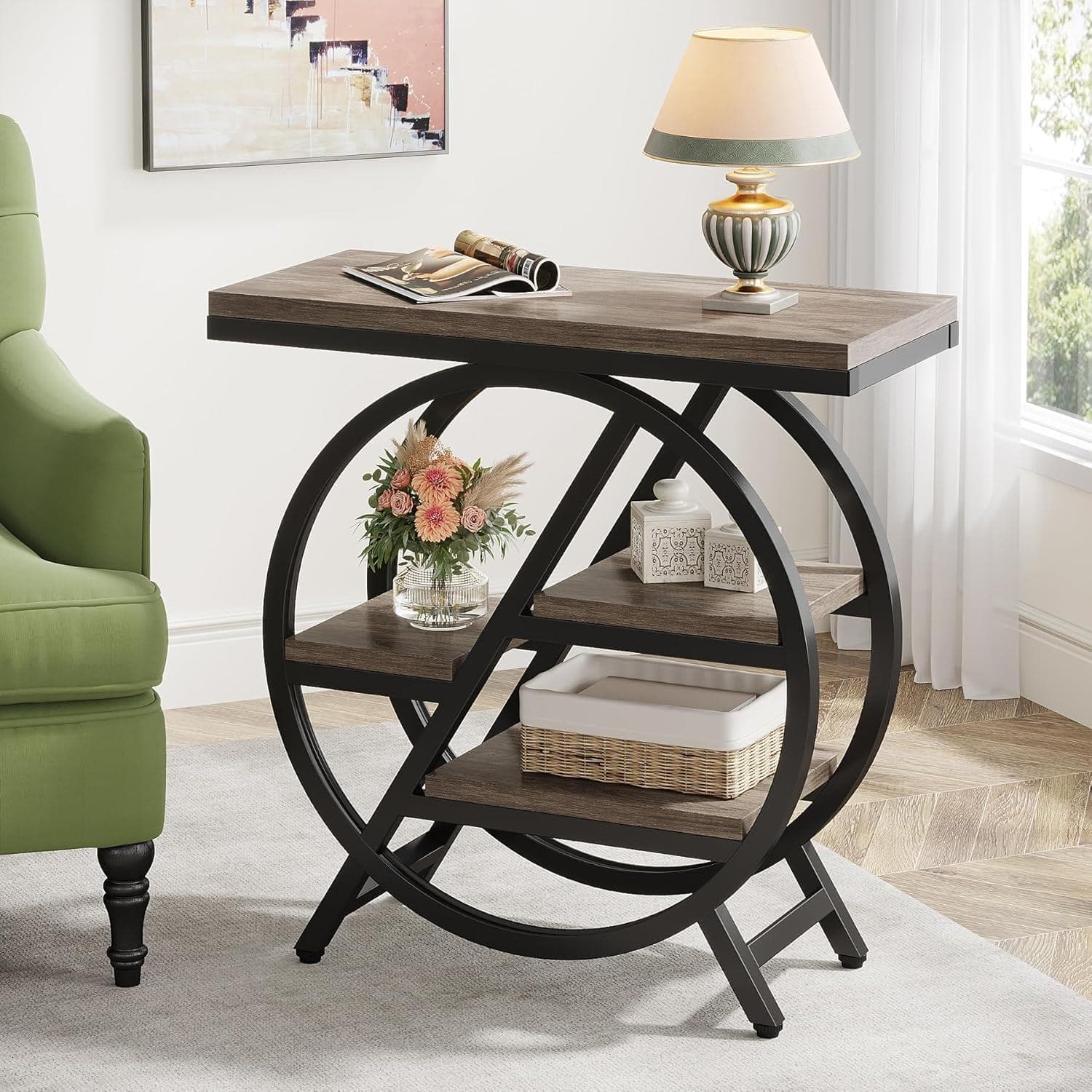 25.6" 3-Tier Narrow End Table With Storage