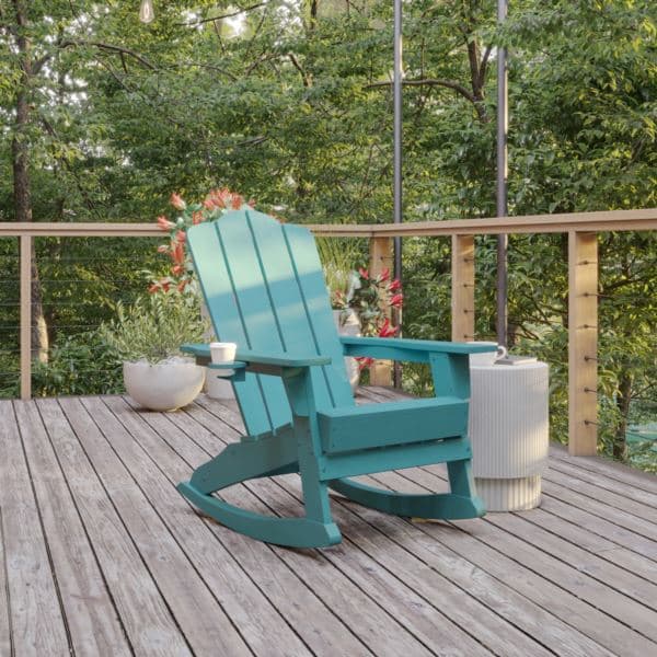 Commercial All-Weather Rocking Adirondack Chair with Swiveling Cupholder - Brown