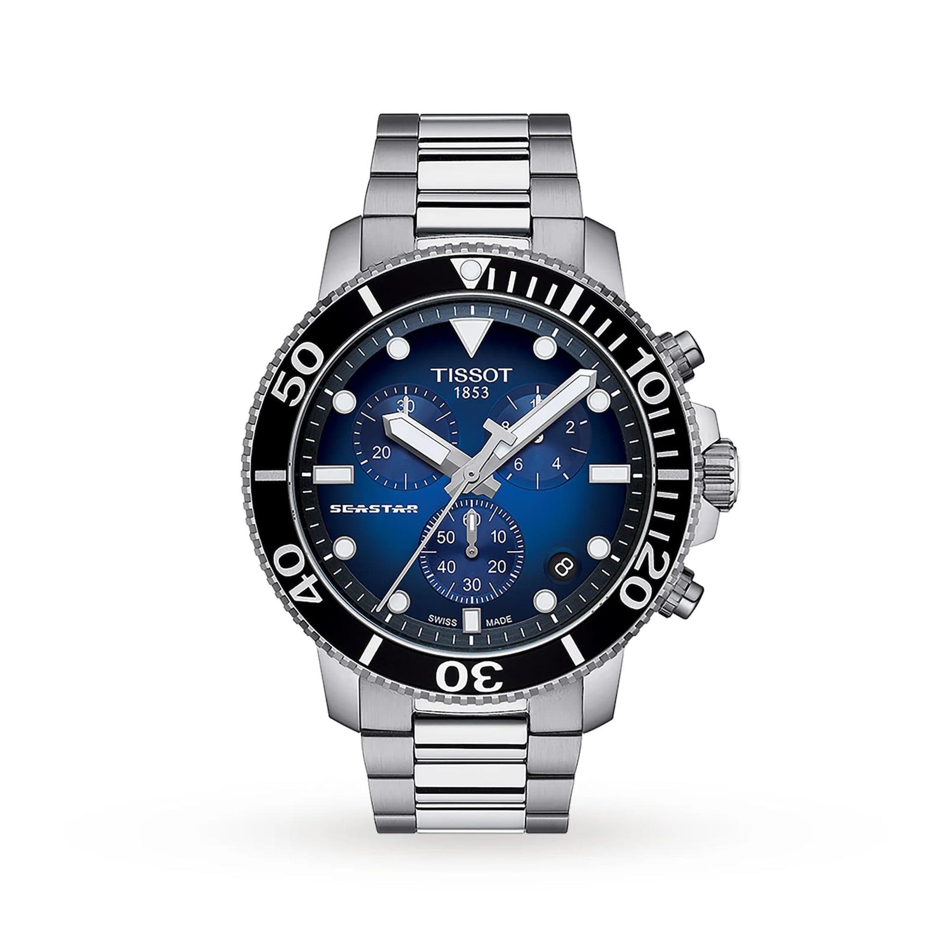 Men's Seastar 1000 Chronograph Stainless Steel Watch Blue/Black Dial