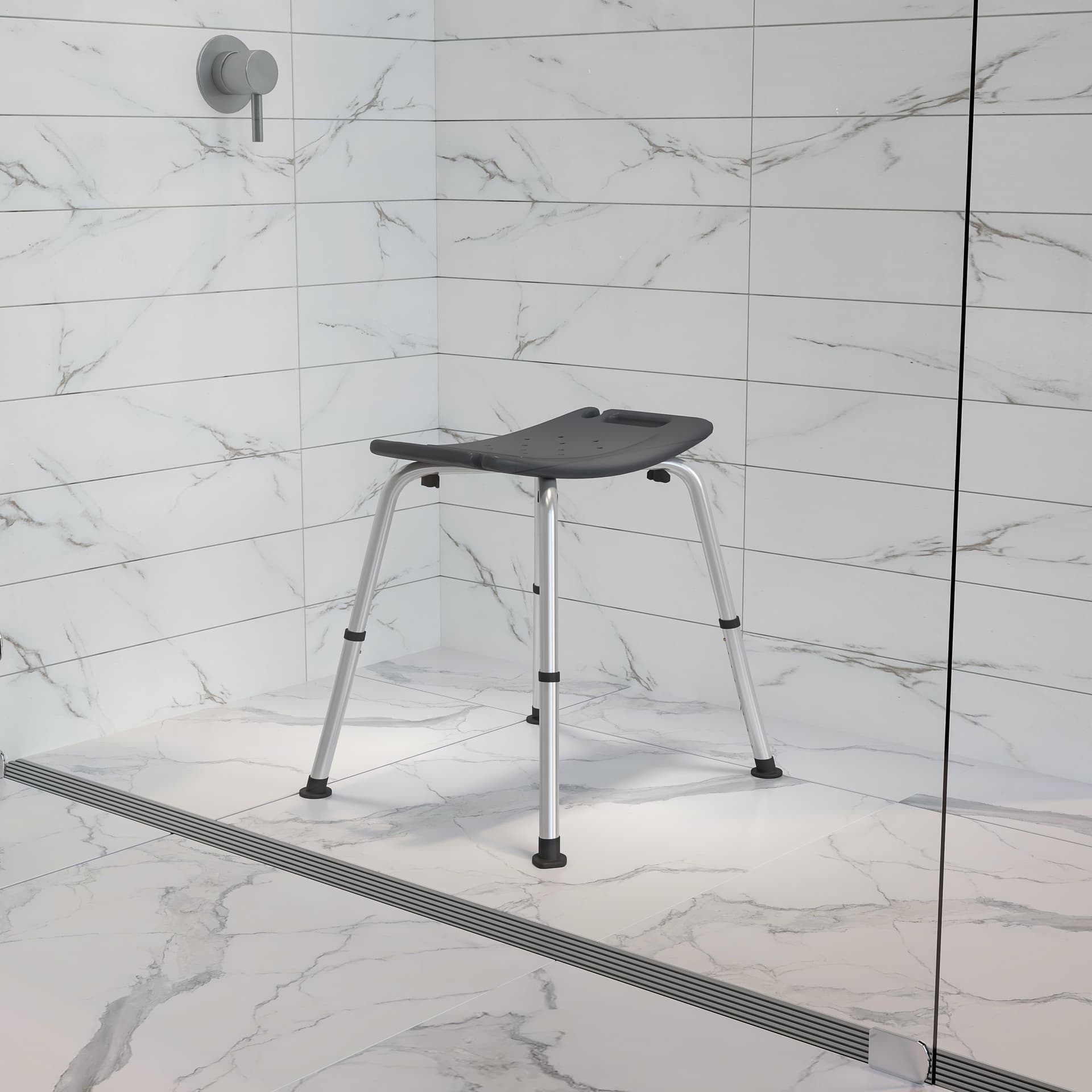 Tool-Free 300 Lb. Capacity, Adjustable Gray Bath & Shower Chair w/ Non-slip Feet
