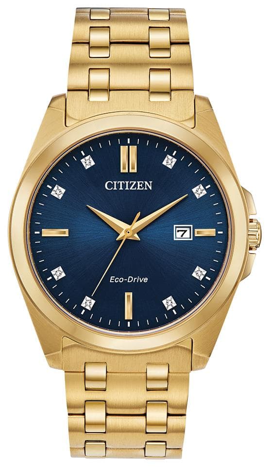Men's Peyten Eco-Drive Gold-Tone Stainless Steel Watch Blue Dial