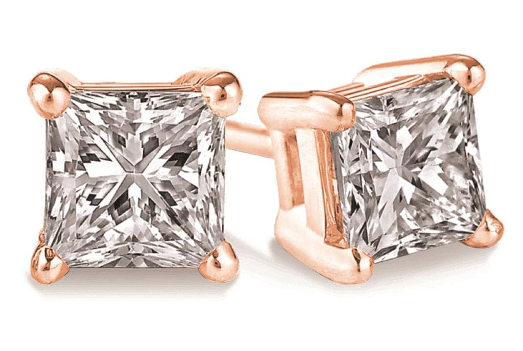 PARIKHS Princess cut Premium Diamond Stud 14K Rose Gold 0.12ct IJ Color,SI2 Clarity