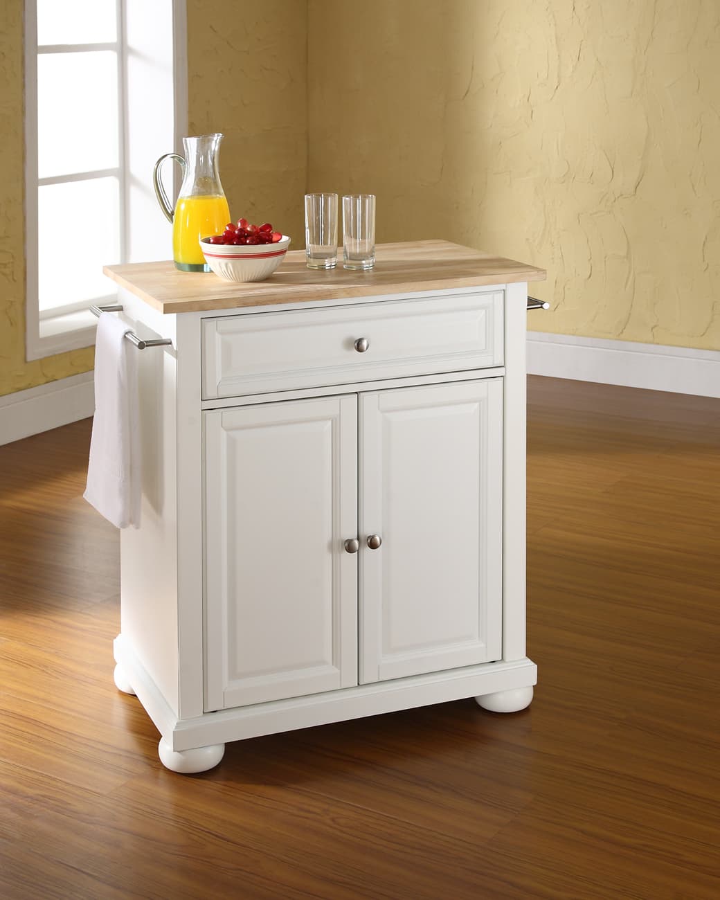 Alexandria Wood Top Portable Kitchen Island/Cart