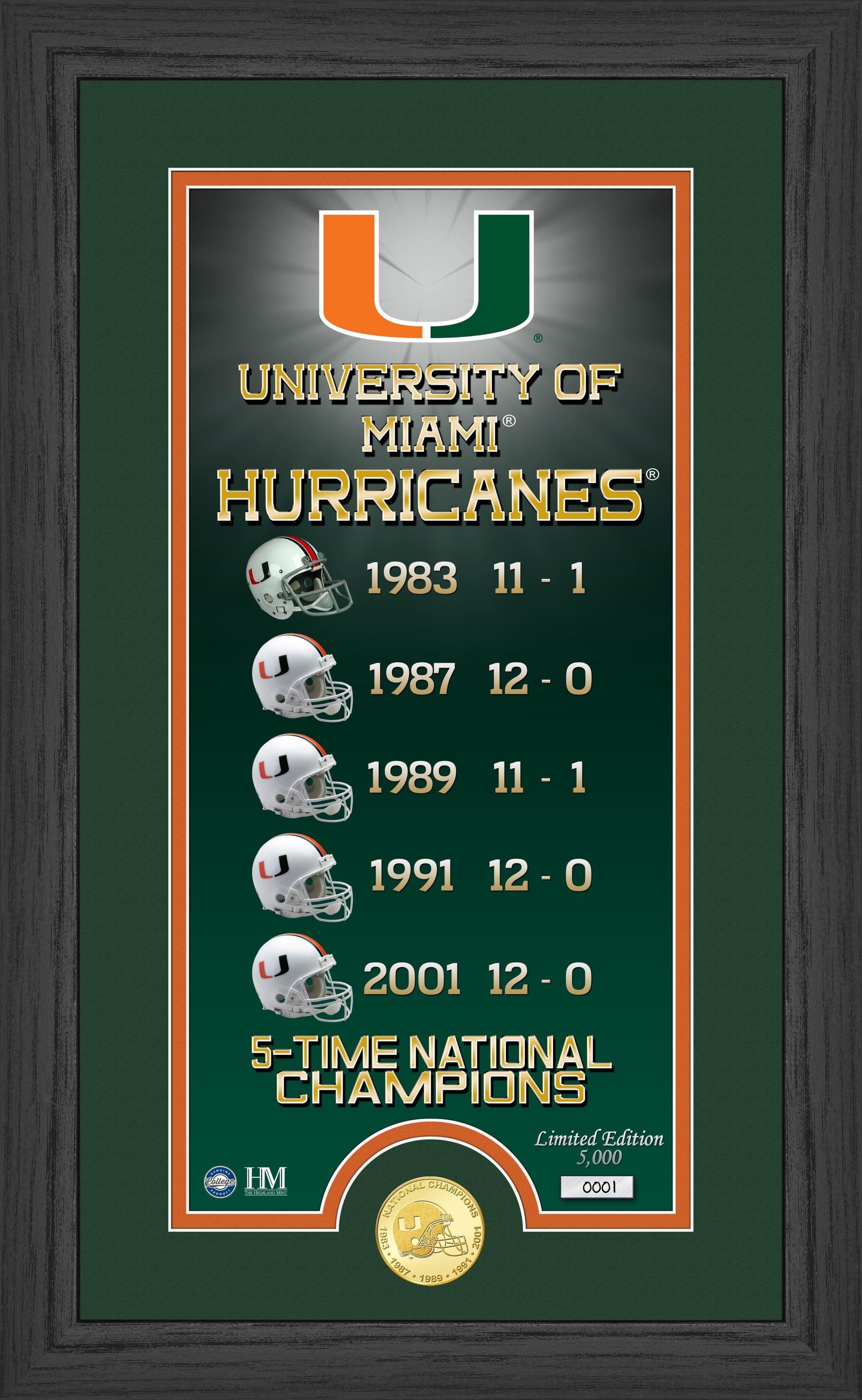 University of Miami Legacy Supreme Minted Coin Panoramic Photo Mint