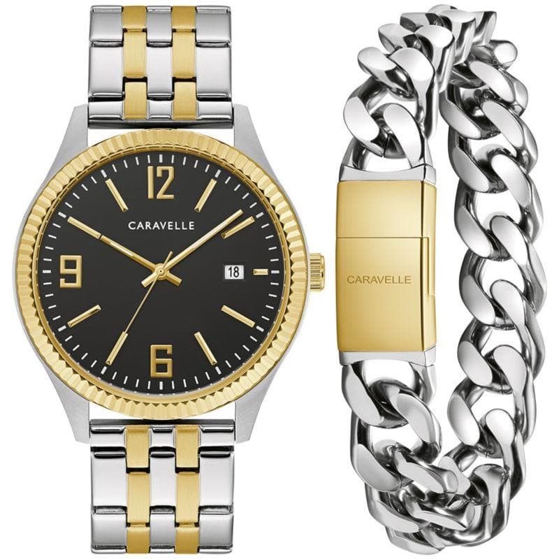 Men's Dress Two-Tone Stainless Steel Watch Box Set w/ Bracelet
