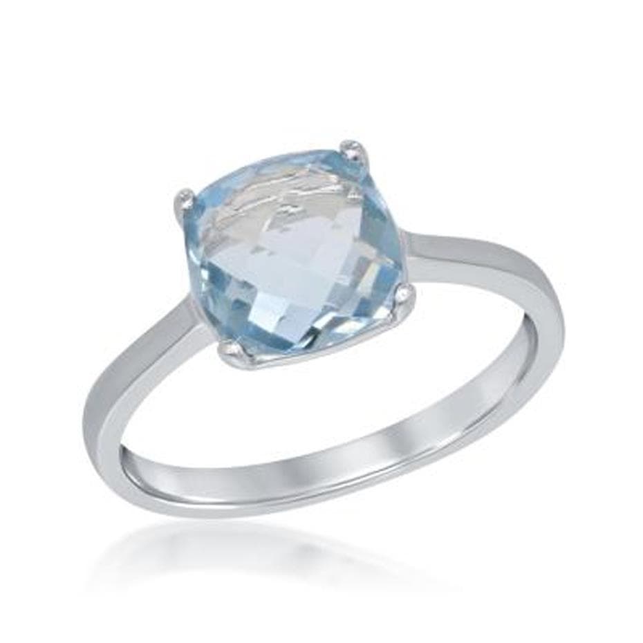 Sterling Silver And Square Blue Topaz Ring, Size 8