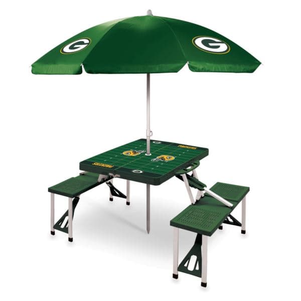 New York Jets - Picnic Table Portable Folding Table with Seats and Umbrella, (Hunter Green)