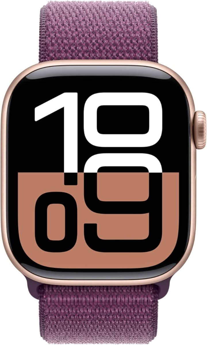 Apple Watch Series 10 GPS 42mm Rose Gold Aluminum Case with Plum Sport Loop