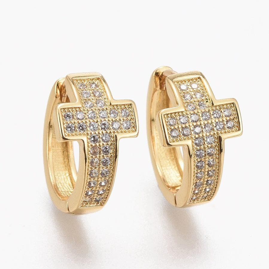 Cross Micro Pave Huggie Earrings