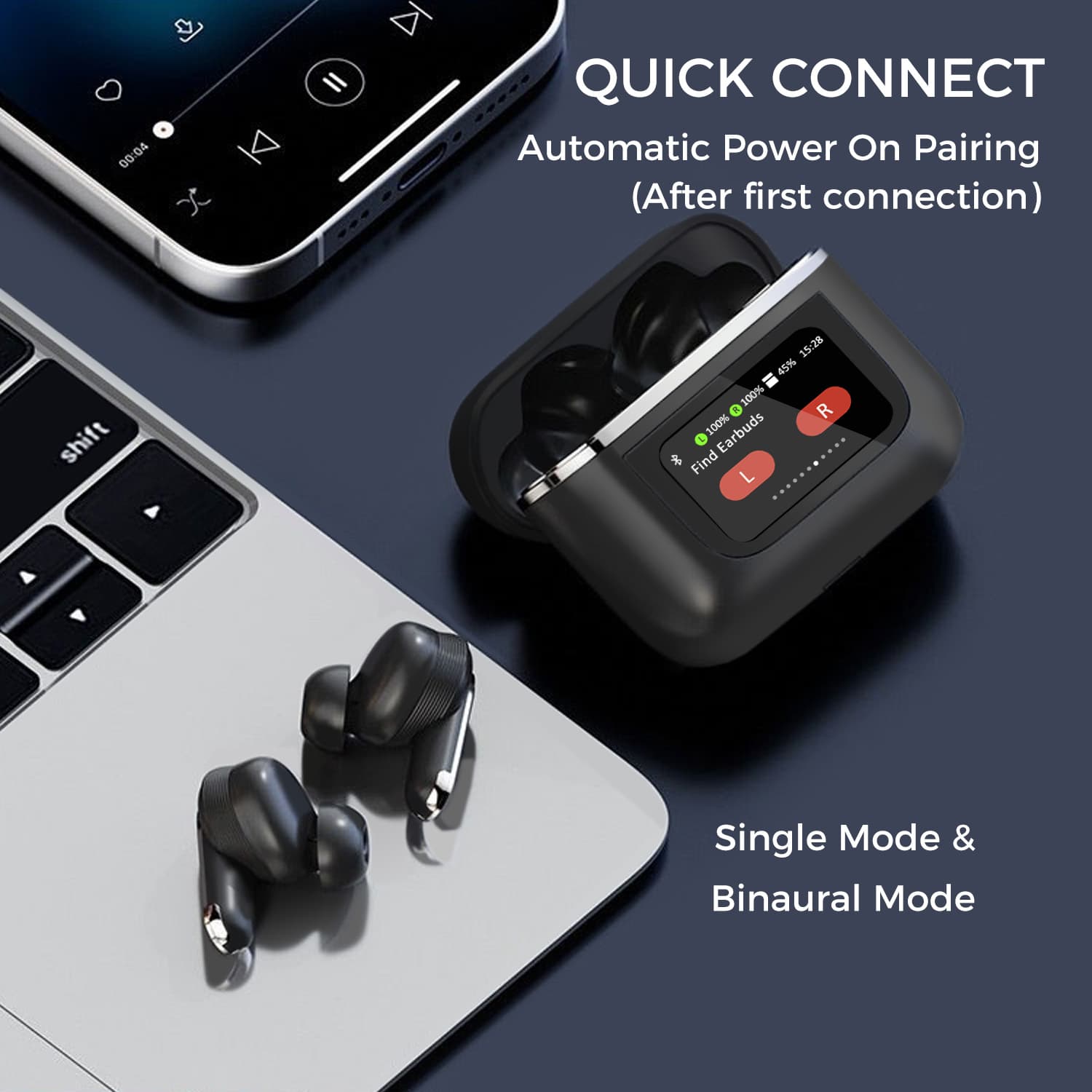 Wireless Bluetooth Earbuds w/LCD Full-color Touch Screen, True Noise Cancelling, 32H Playback, IP4 Waterproof, Lightweight, Wireless Charging Case, and More...