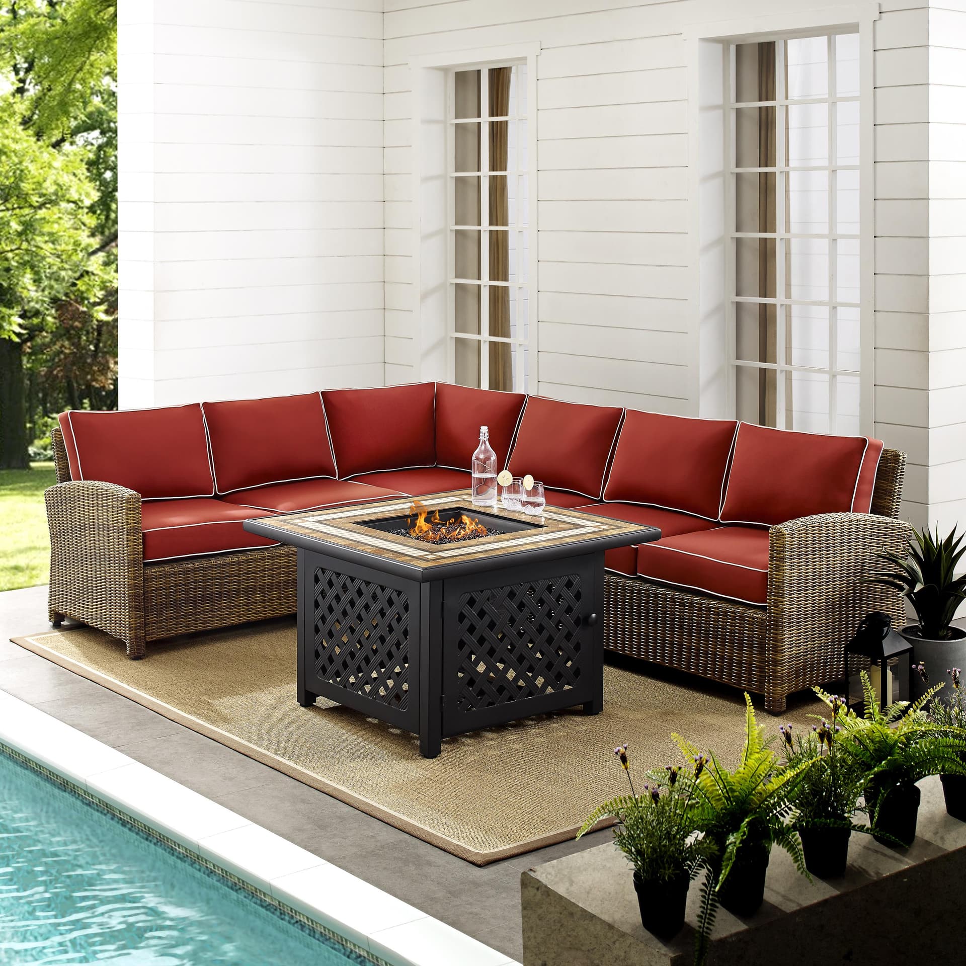 Bradenton 5-Piece Outdoor Wicker Seating Set With Sangria Cushions