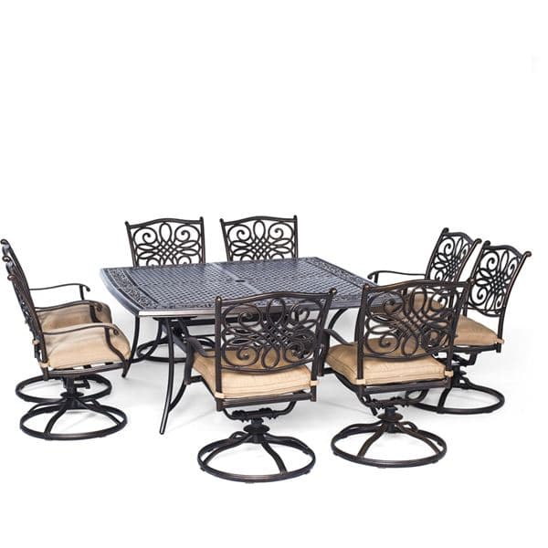 Traditions 9-Piece Dining Set in Tan with Large 60 In. Square Cast-Top Dining Table