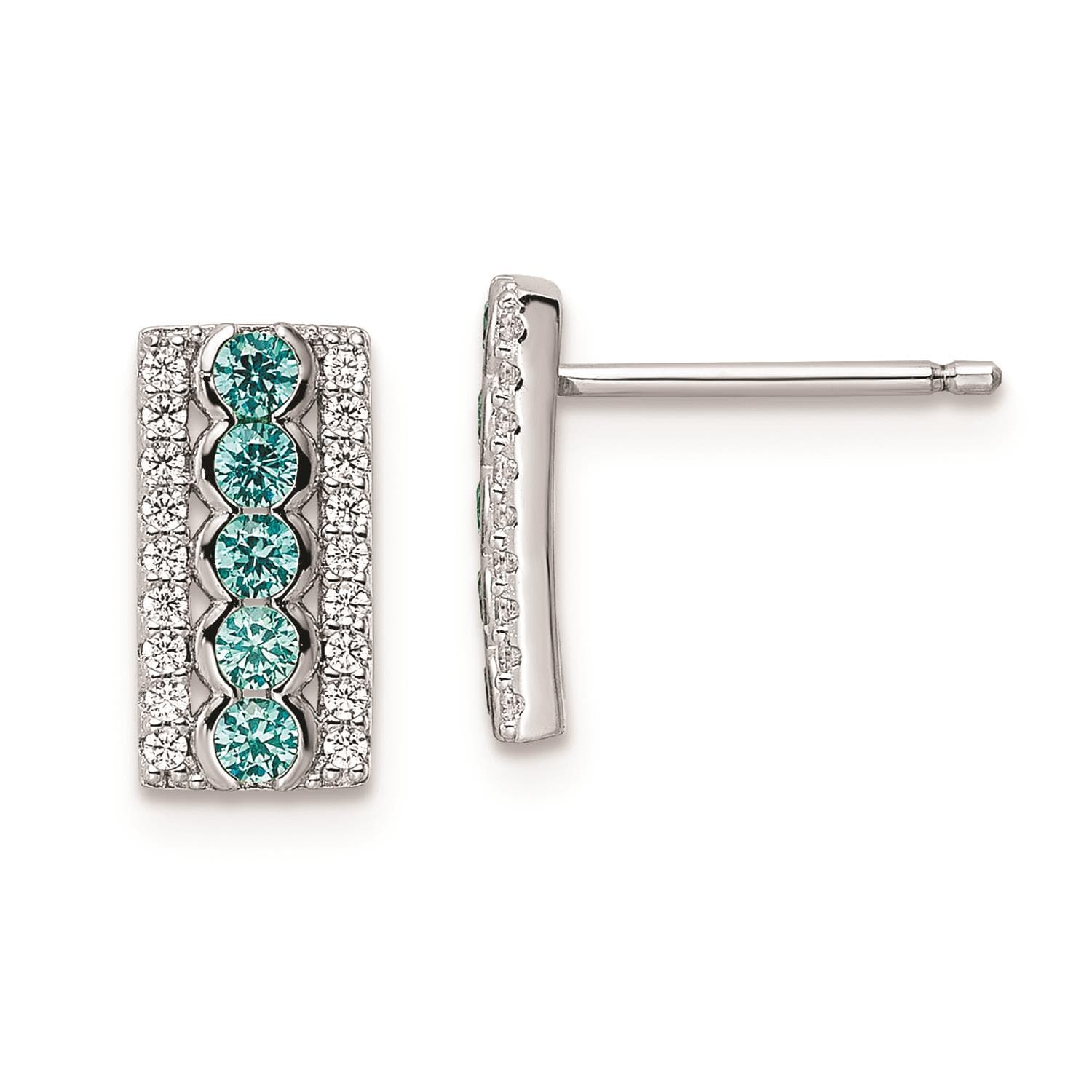 Sterling Silver Aqua and White CZ Earrings