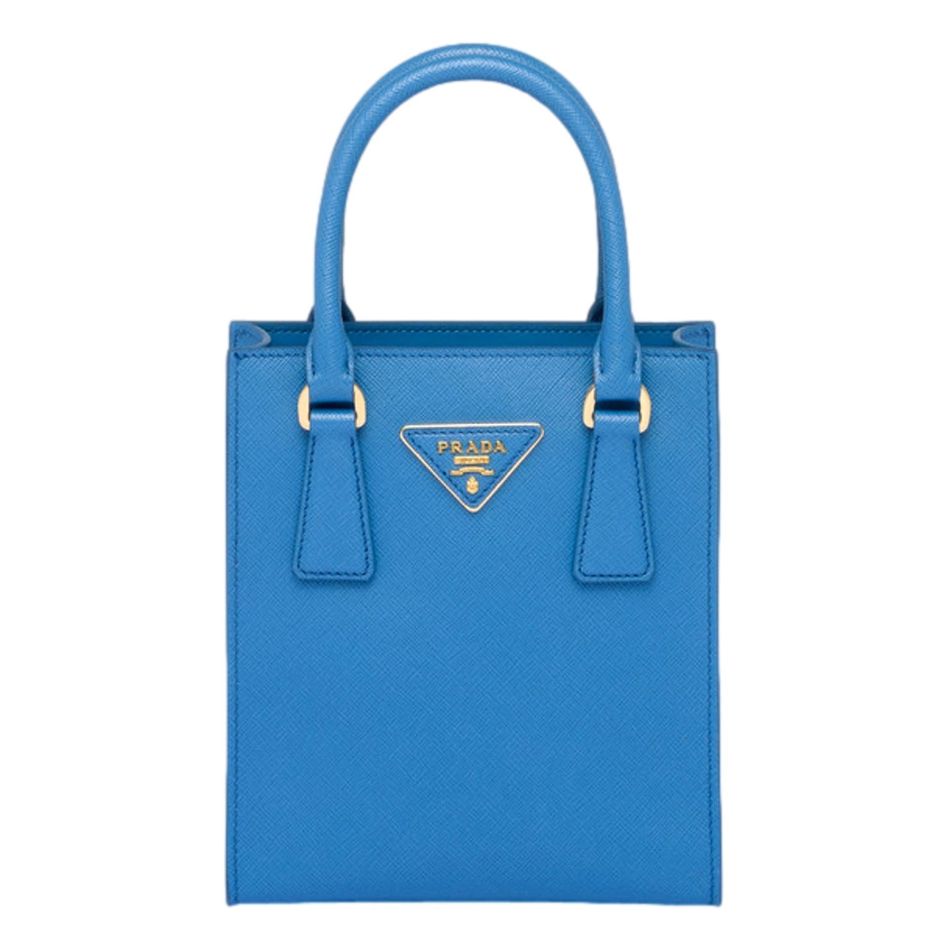 Prada Saffiano Leather Top Handle Mini Shopper Crossbody Bag Blue