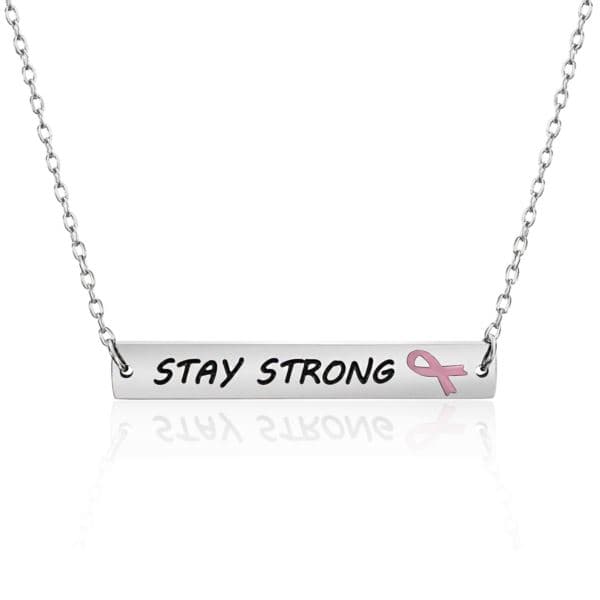 Joyful Sentiments Stay Strong Bar Pendant Necklace