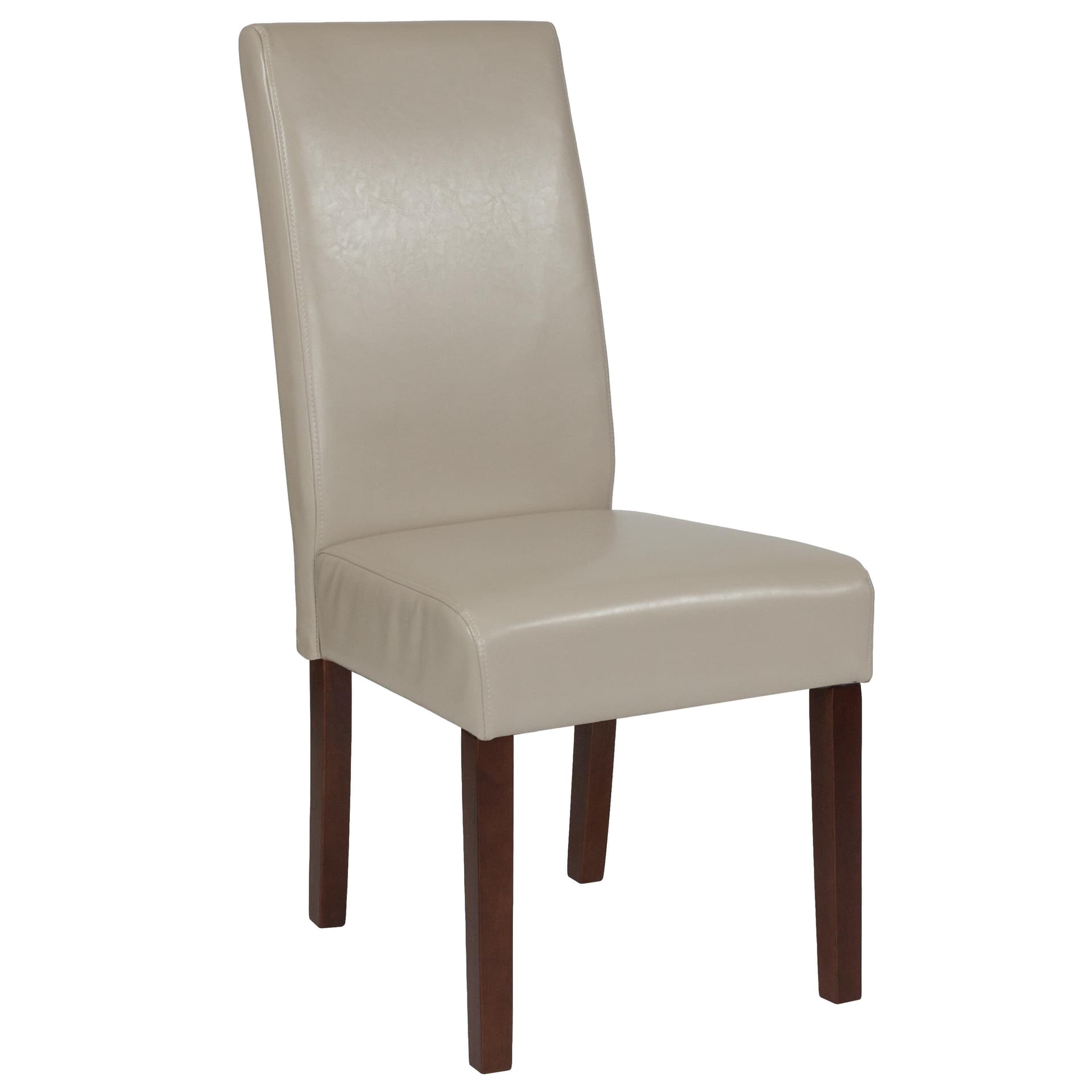 Beige LeatherSoft Upholstered Parsons Chair w/Panel Stitching &Mahogany Legs