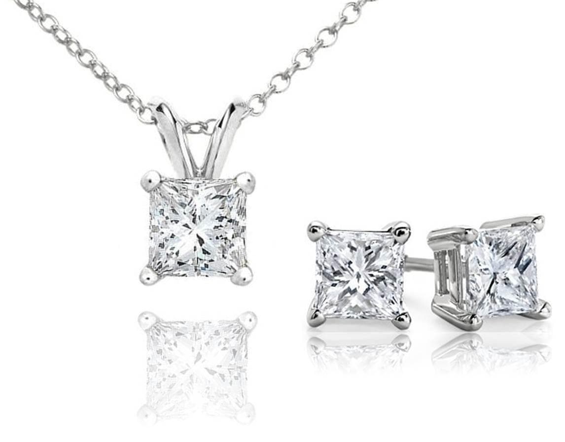 Certified PARIKHS Princess cut Prestige Diamond Set 14K White Gold 0.40ct IJ Color, SI1 Clarity