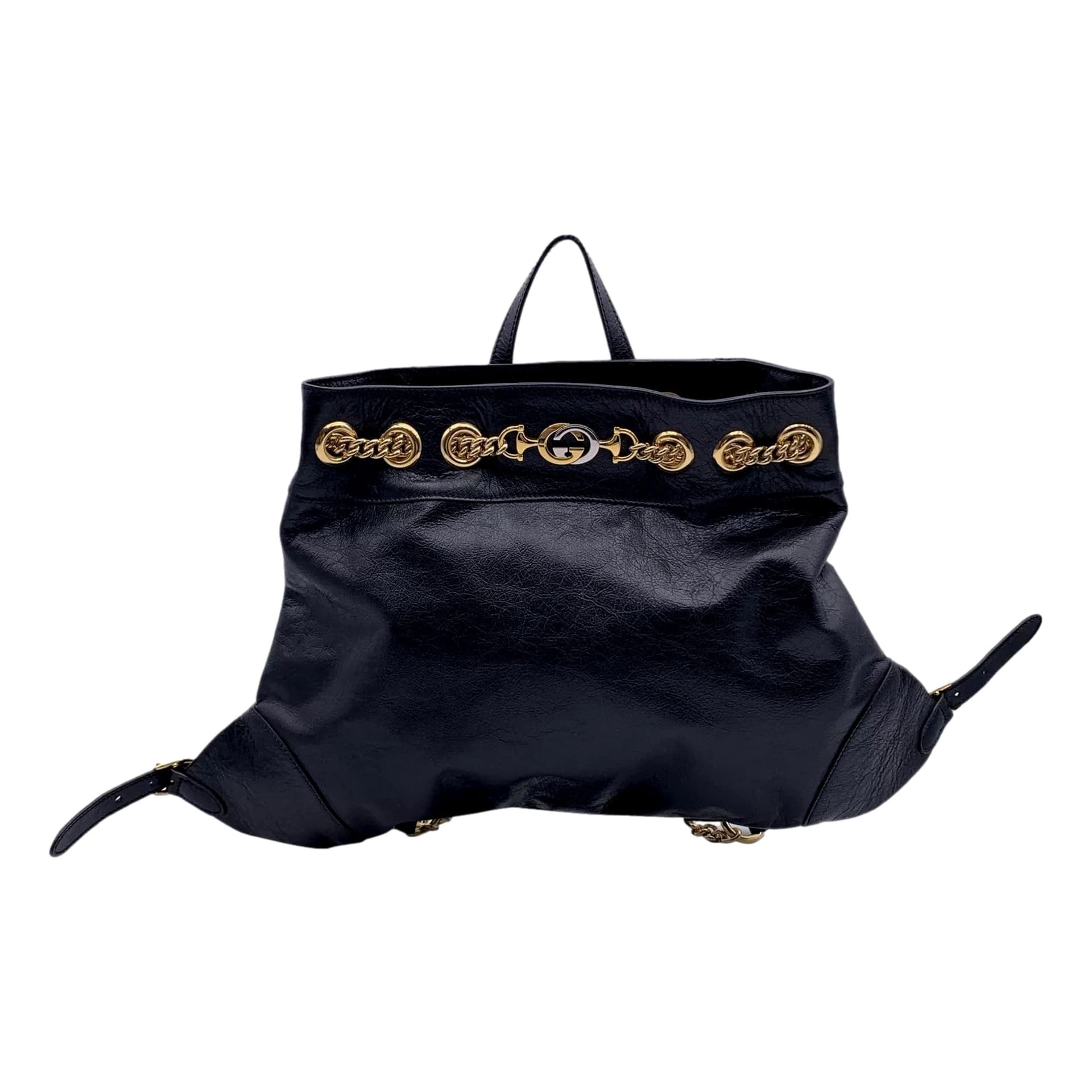 Gucci Zumi Black Leather Chain Backpack Shoulder Bag