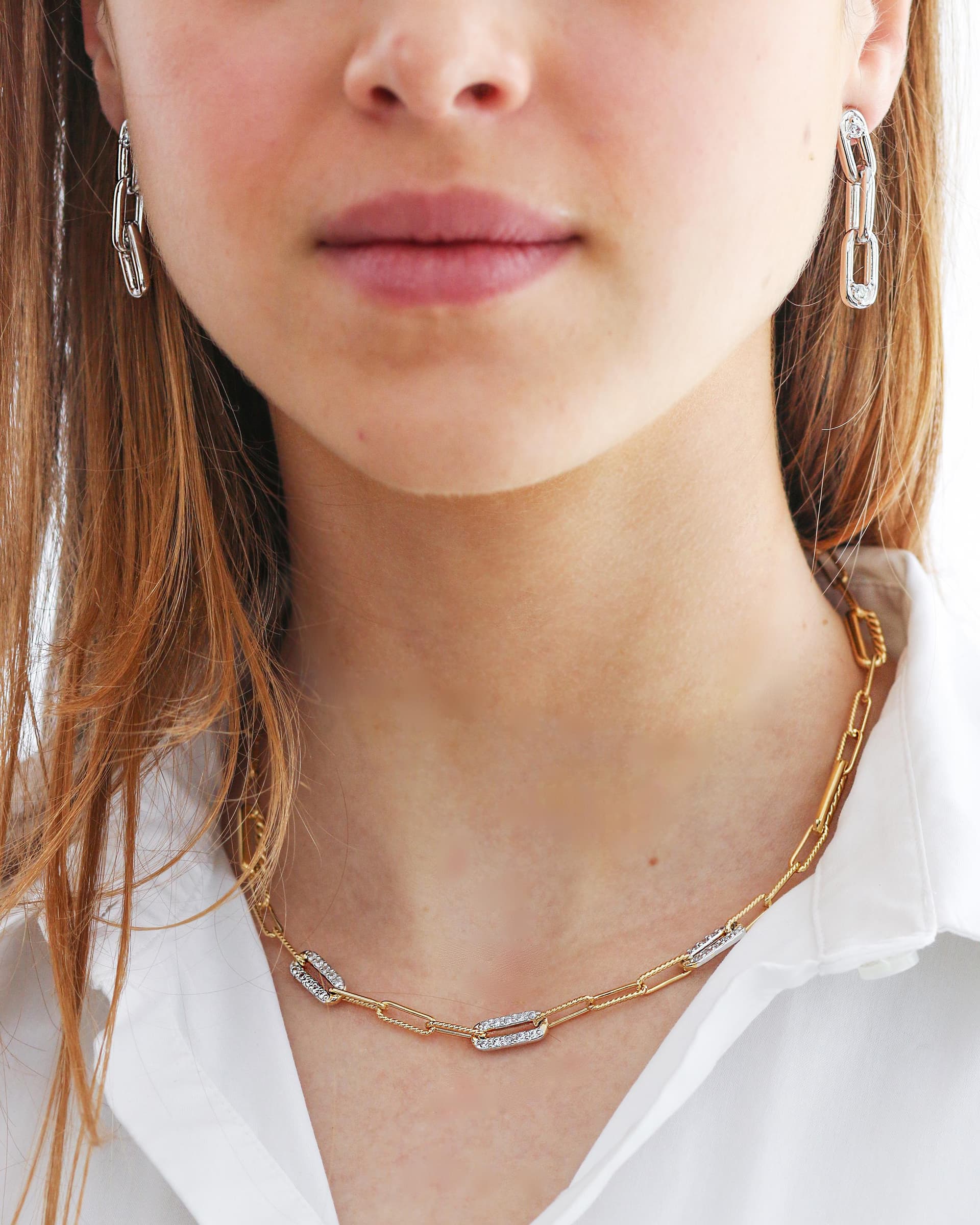 Diamante Three Station Pav Necklace - Gold - Adjustable 16"-18"