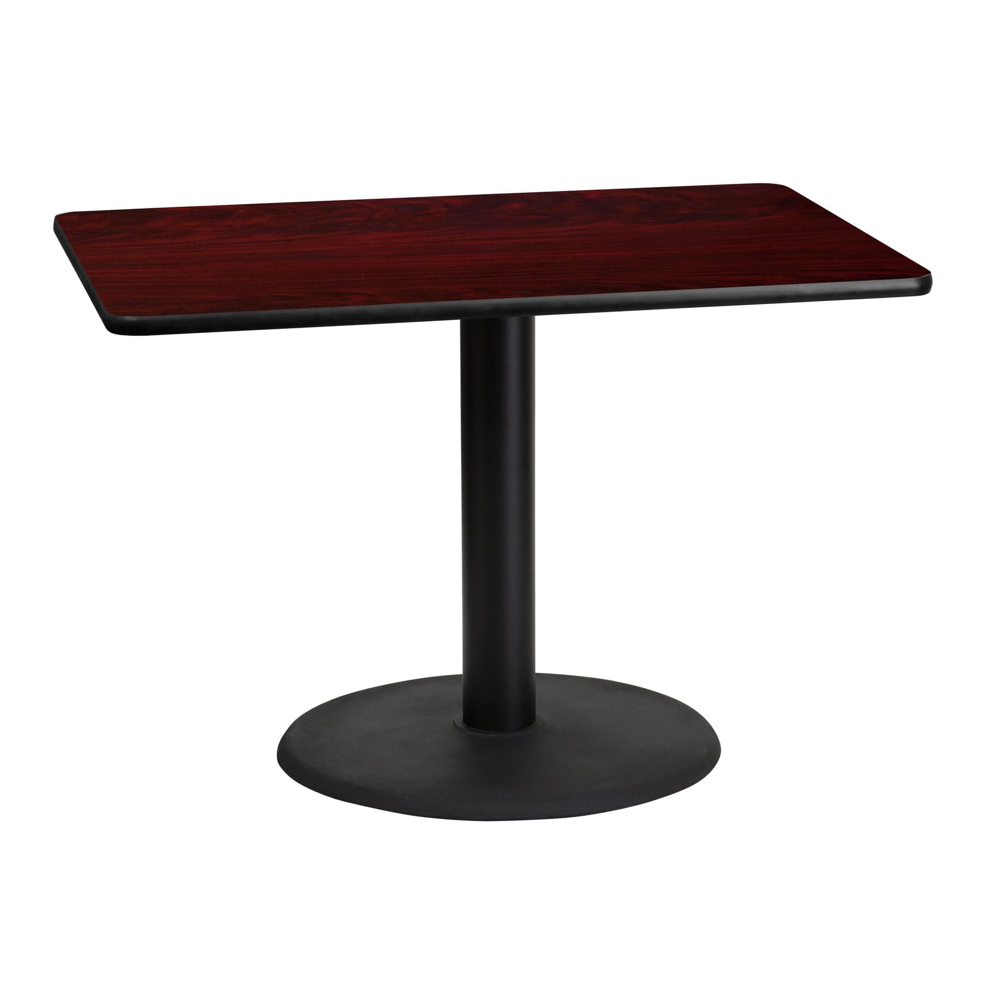 30" x 42" Mahogany Laminate Table Top with 24" Round Table Height Base