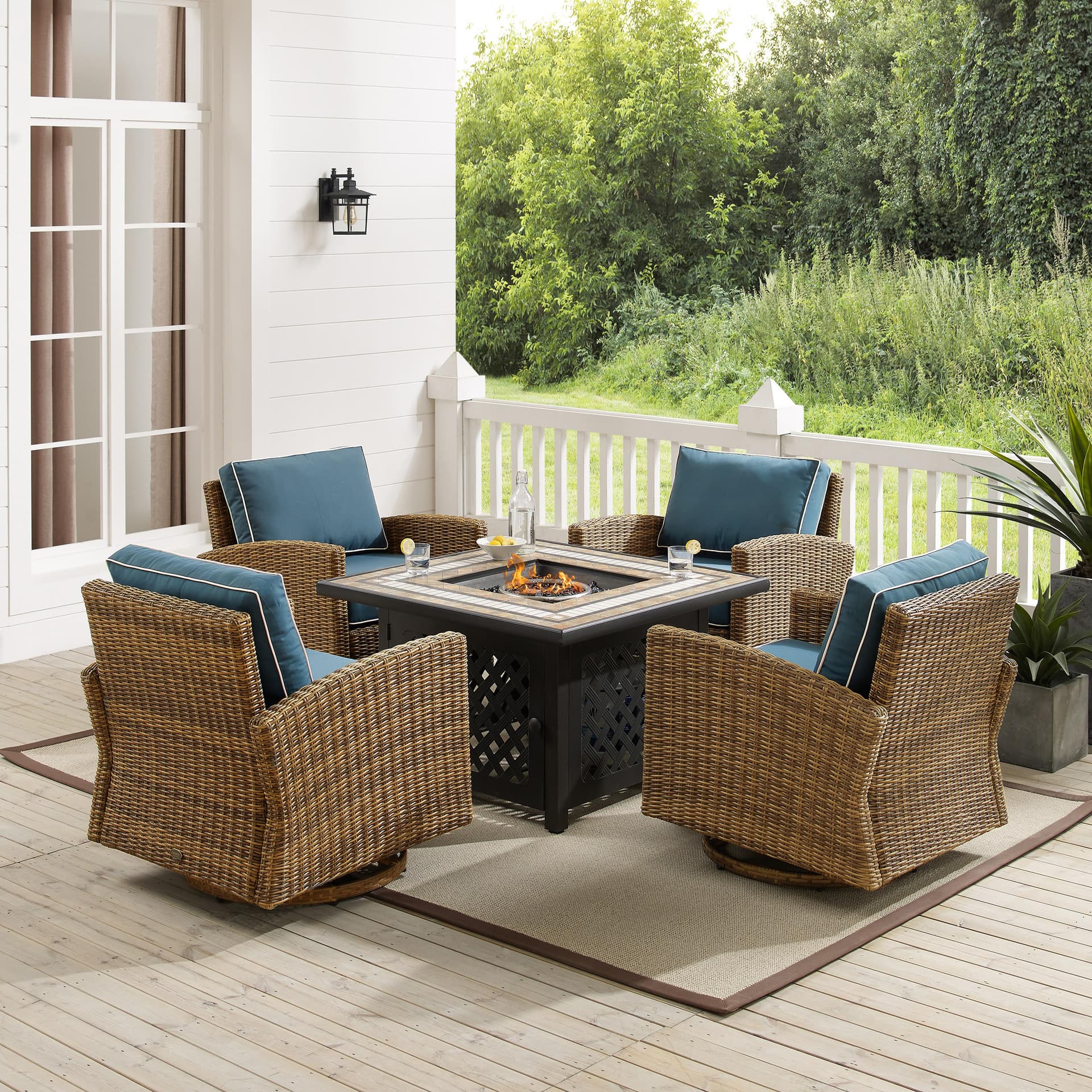 Bradenton 5Pc Swivel Rocker Conversation Set W/Fire Table