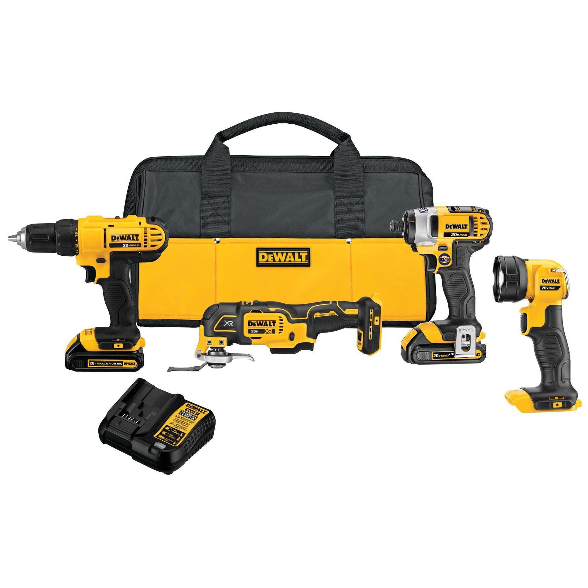 20 MAX 4 Tool Combo Kit - Drill/Driver Impact Driver Multi-Tool Work Light