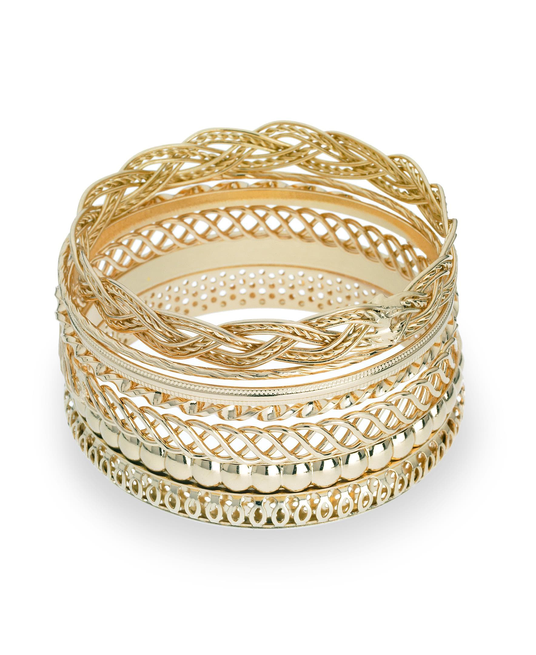 Multi Bangle Set, 7 Bracelets- Gold Tone