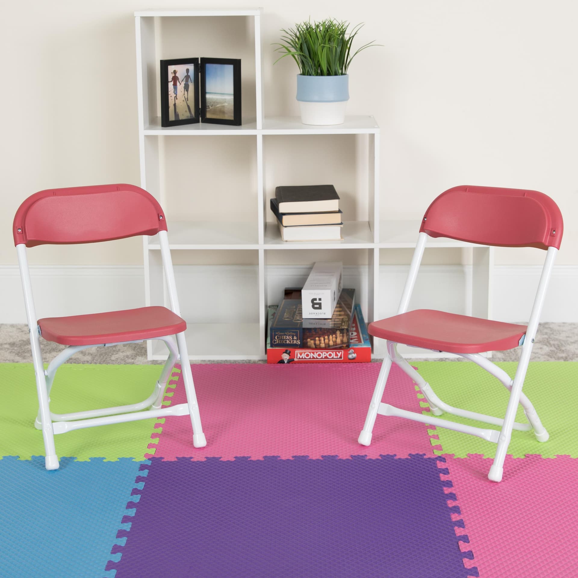 2Pack Kids Burgundy Plastic Folding Chair with Textured Seat