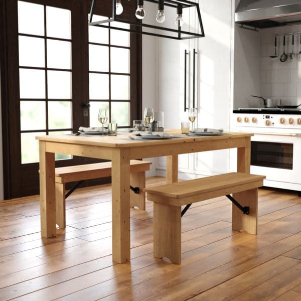 60" x 38" Rectangular Light Natural Solid Pine Farm Dining Table