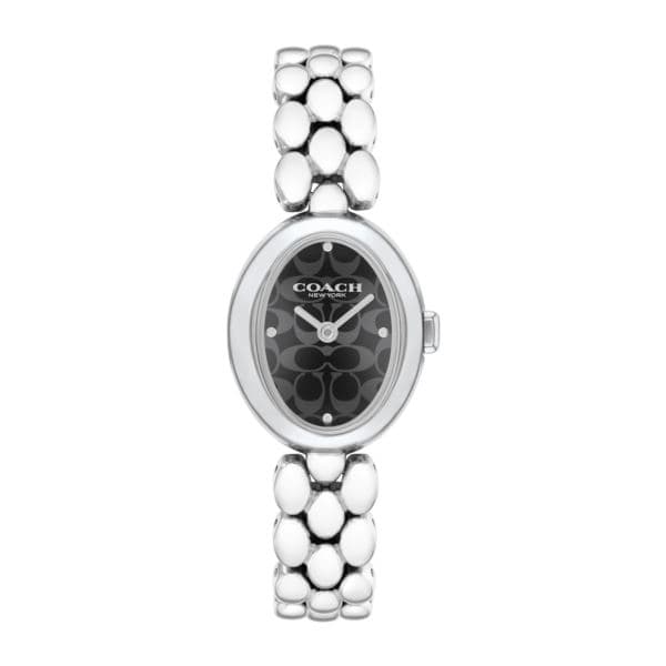 Ladies' Sammy Oval Silver-Tone Stainless Steel Watch Black "C" Dial