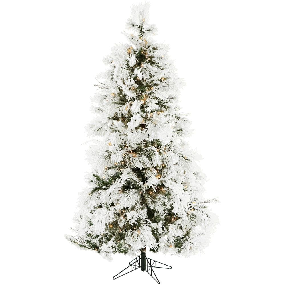 6.5-Ft. Frosted Fir Snowy Artificial Christmas Tree with Clear LED String Lighting