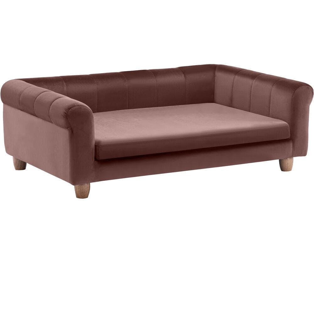42-In. Elegant Faux-Velvet Rectangle Pet Bed for Medium and Large Dogs, Brown