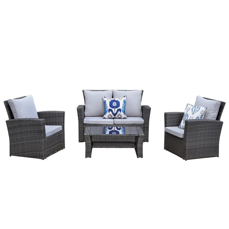 IF Collection - 4-Piece Wicker Patio Furniture Set - Gray