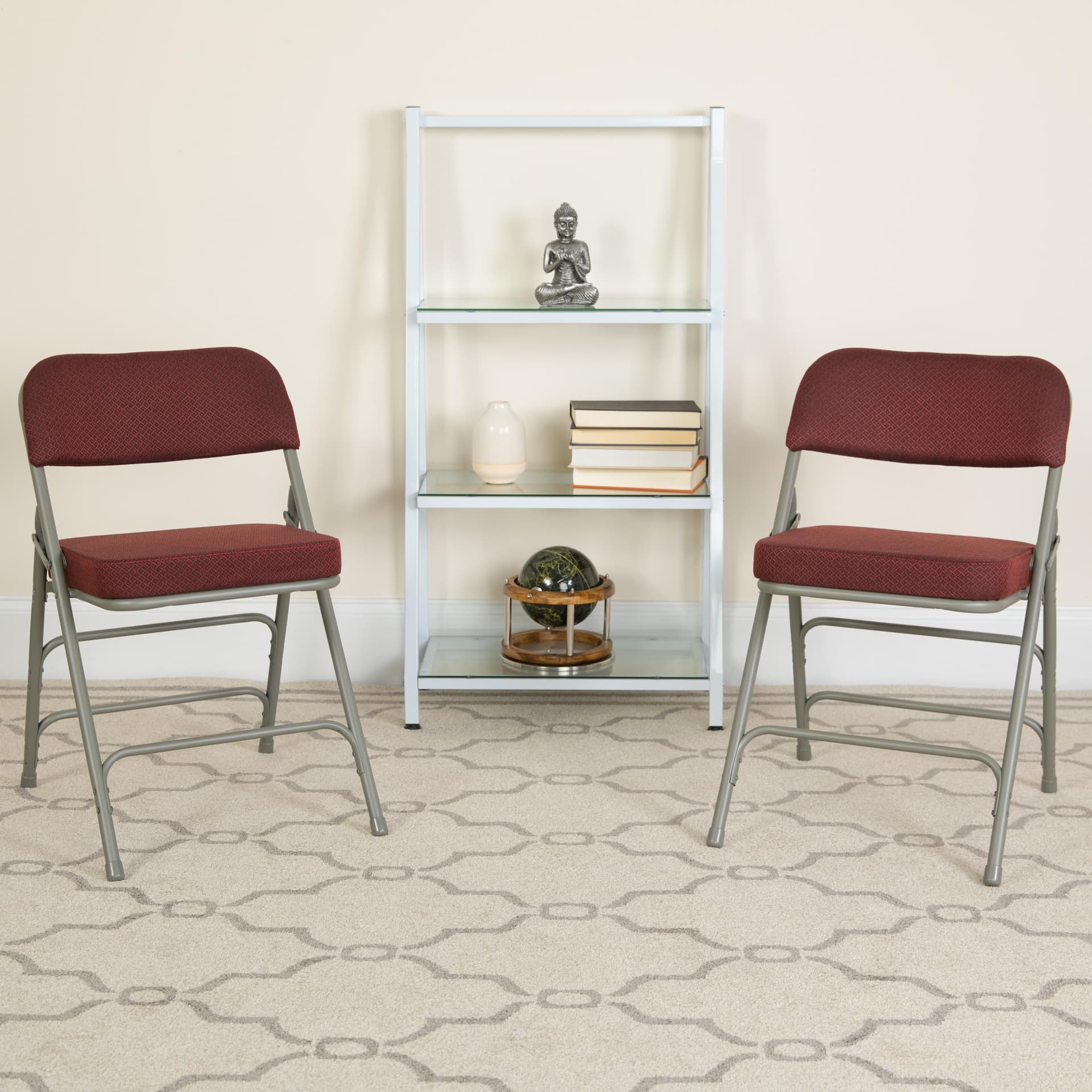 2Pack 18"W Premium Triple Braced & Double Hinged Burgundy Fabric Metal Folding Chair