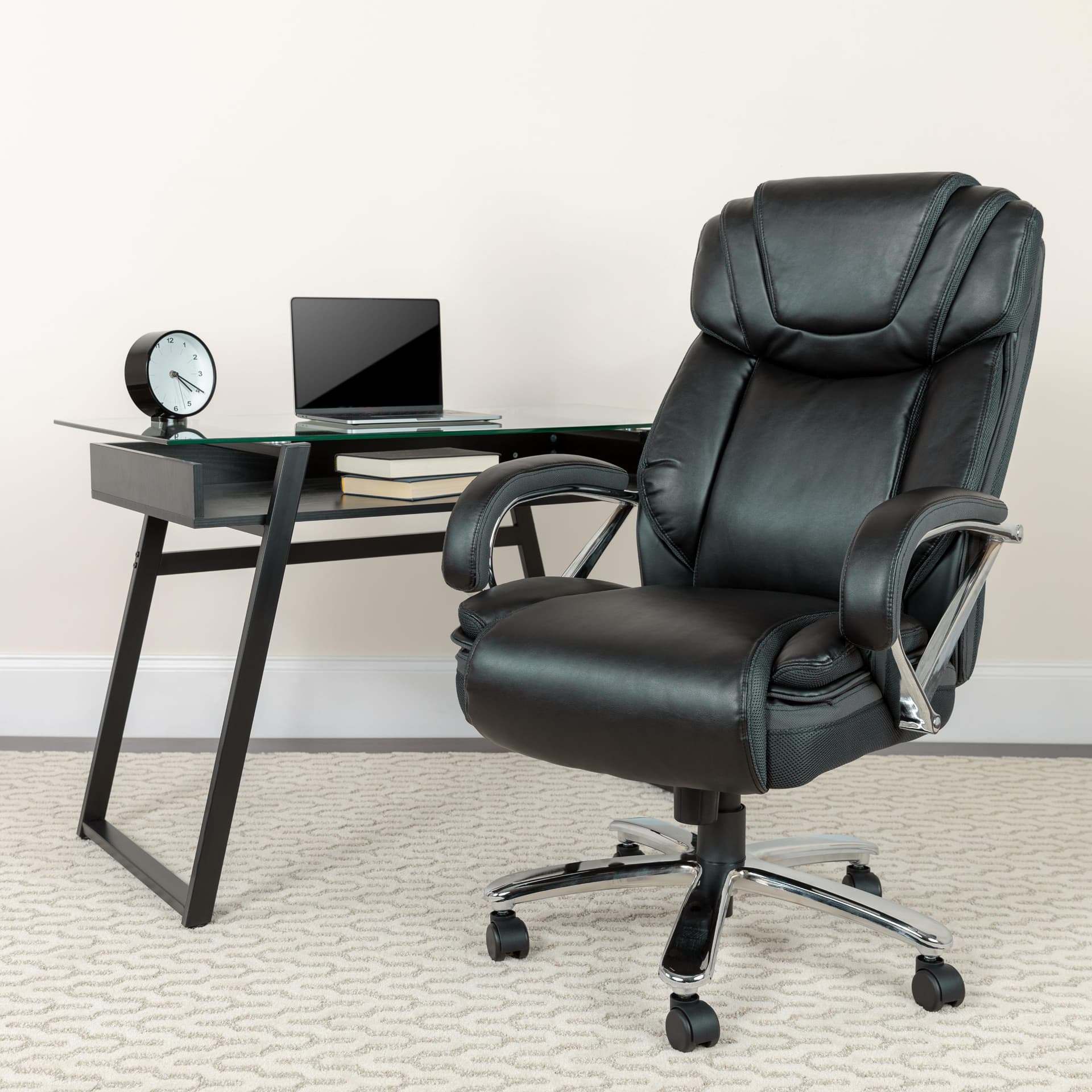 Big & Tall 500 lb. Rated Black LeatherSoft Swivel Office Chair w/Extra Wide Seat