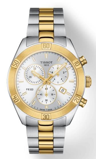 Ladies PR 100 Sport Chic Chronograph 2-Tone Stainless Steel Watch Silver Dial
