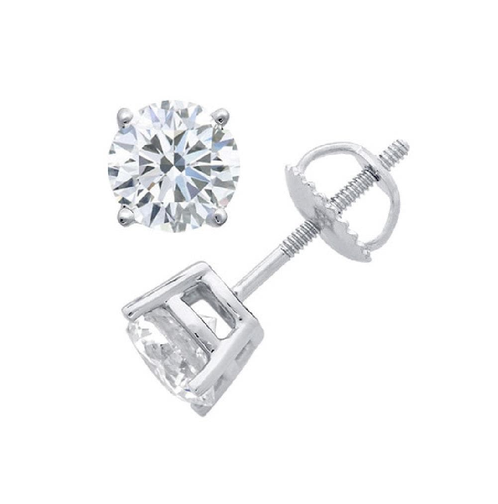 PARIKHS Round Prime Diamond Screw Back Stud 14K White Gold 0.06ct IJK Color,I1 Clarity